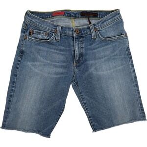 AG ADRIANO GOLDSCHMIED The Angel Denim Shorts Medium Wash Raw Hem 28 Bermuda